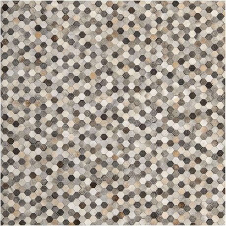 Ivory Gray 8' x 8' Cowhide Leather Square Rug