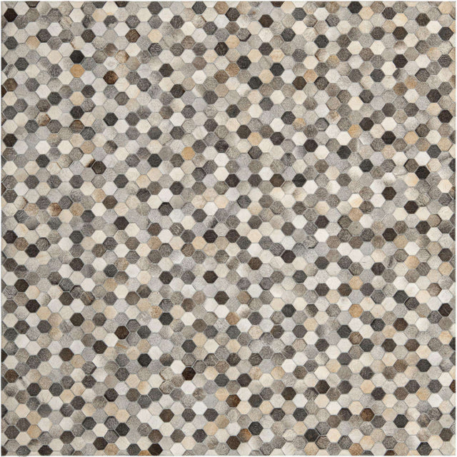 Ivory Gray 8' x 8' Cowhide Leather Square Rug