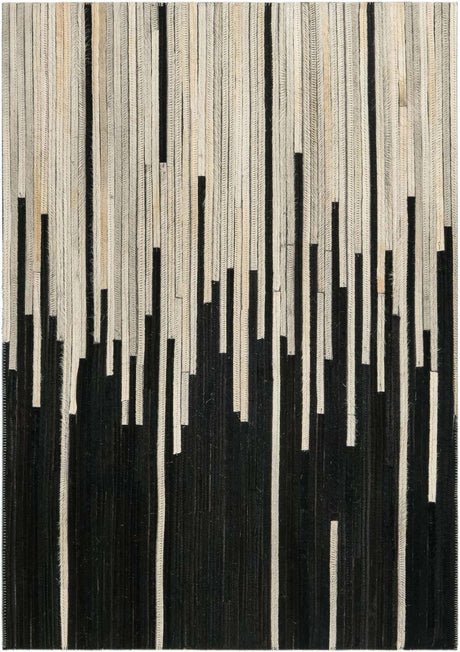 Black White 2' x 3' 1 Cowhide Leather Rectangle Rug