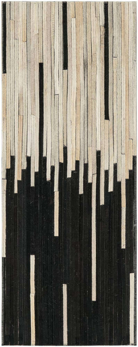 Black White 1' 2 x 3' 1 Cowhide Leather Runner Rug