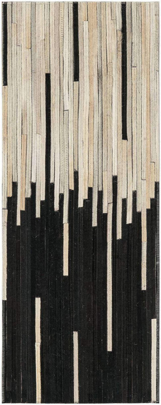 Black White 1' 2 x 3' 1 Cowhide Leather Runner Rug