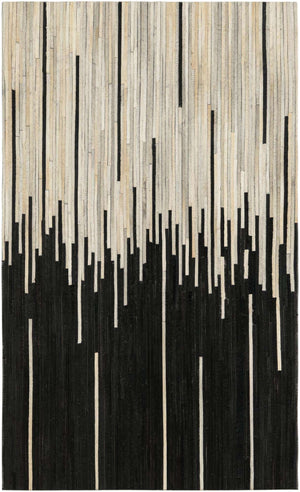 Black White 3' 1 x 5' 1 Cowhide Leather Rectangle Rug