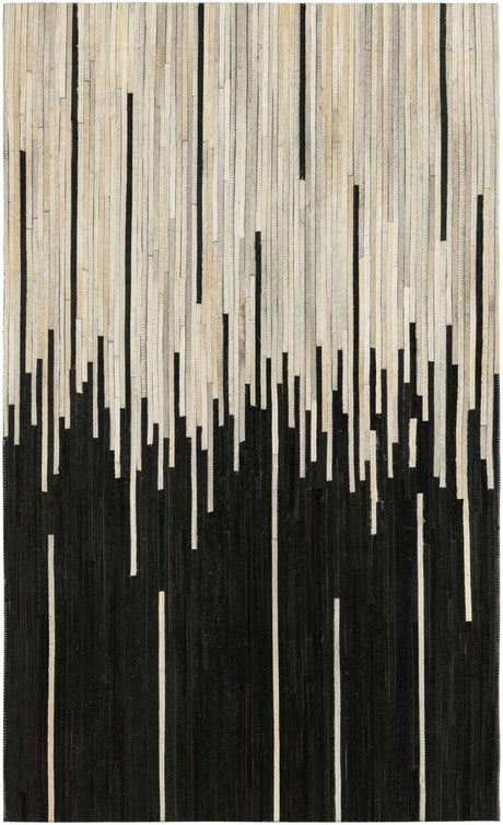 Black White 3' 1 x 5' 1 Cowhide Leather Rectangle Rug