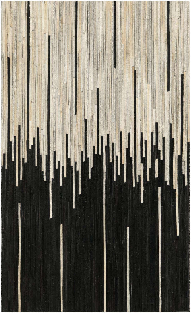 Black White 3' 1 x 5' 1 Cowhide Leather Rectangle Rug