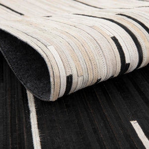 Black White 4' 1 x 4' 1 Cowhide Leather Round Rug