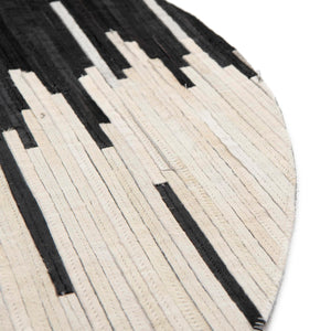 Black White 4' 1 x 4' 1 Cowhide Leather Round Rug