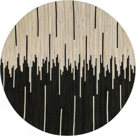 Black White 4' 1 x 4' 1 Cowhide Leather Round Rug