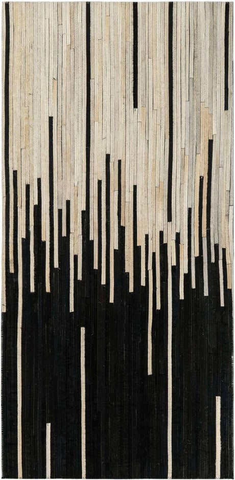 Black White 2' 2 x 4' 1 Cowhide Leather Runner Rug
