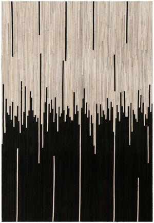 Black White 4' 1 x 6' 1 Cowhide Leather Rectangle Rug