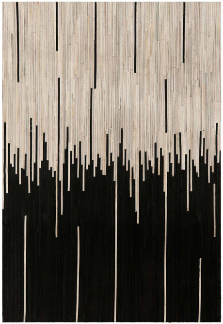 Black White 4' 1 x 6' 1 Cowhide Leather Rectangle Rug
