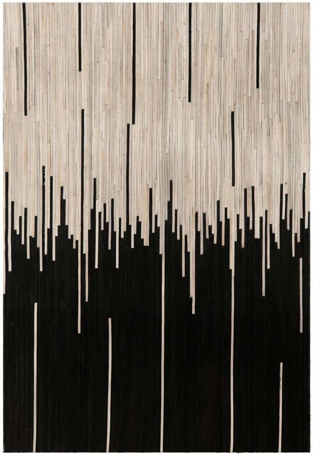 Black White 4' 1 x 6' 1 Cowhide Leather Rectangle Rug
