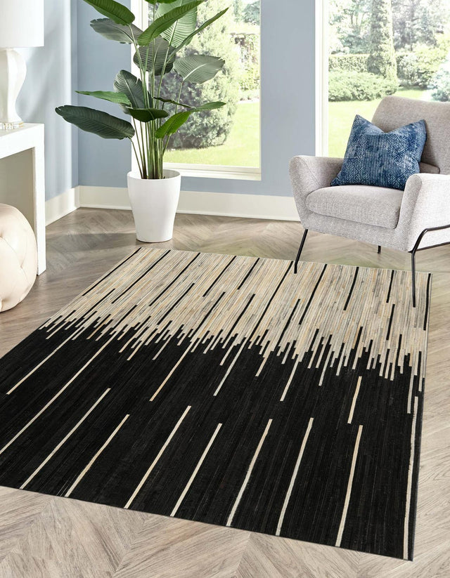 Black White 8' x 10' Cowhide Leather Rectangle Rug