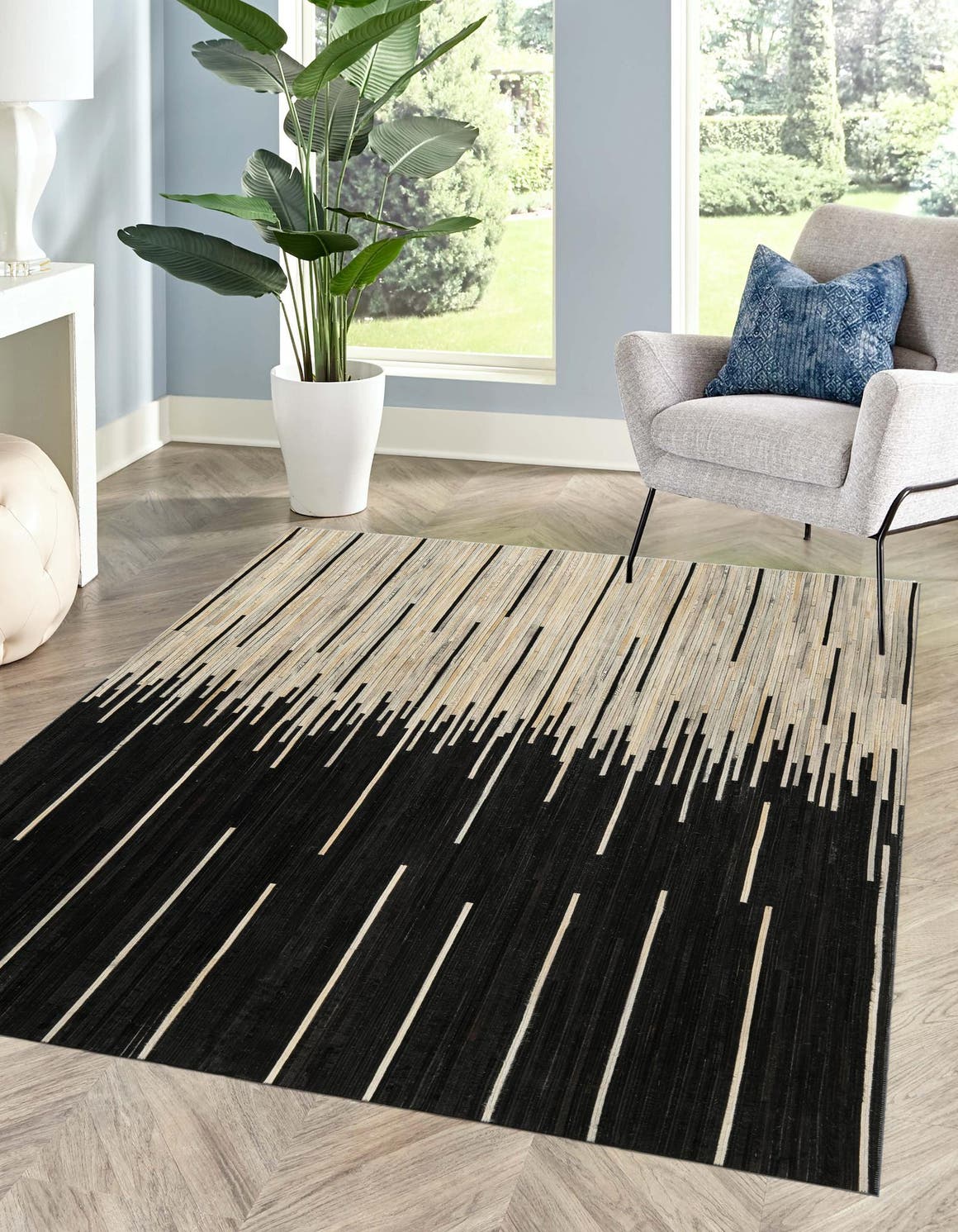 Authentic Luxury Black White 2' x 3' 1 Cowhide Leather Rectangle Area Rug Modern Interior Design 100% Real Natural Cowhide Carpet for Designer Home Decor for Sale at Rug Engine