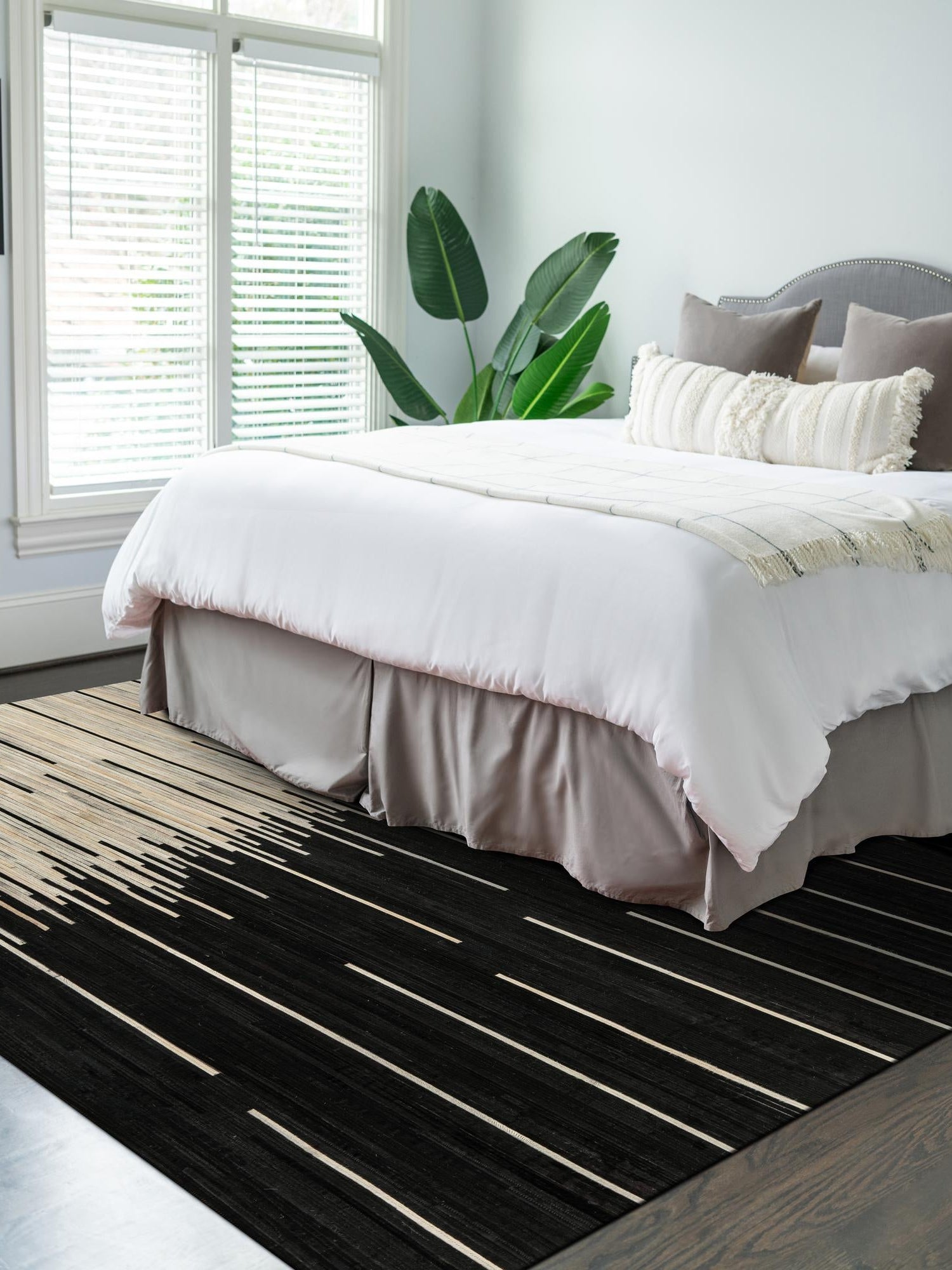 Authentic Luxury Black White 3' 1 x 5' 1 Cowhide Leather Rectangle Area Rug Modern Interior Design 100% Real Natural Cowhide Carpet for Designer Home Decor for Sale at Rug Engine