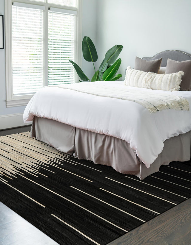 Black White 8' x 10' Cowhide Leather Rectangle Rug