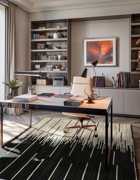 Authentic Luxury Black White 4' 1 x 6' 1 Cowhide Leather Rectangle Area Rug Modern Interior Design 100% Real Natural Cowhide Carpet for Designer Home Decor for Sale at Rug Engine