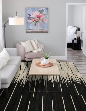 Black White 4' 1 x 6' 1 Cowhide Leather Rectangle Rug