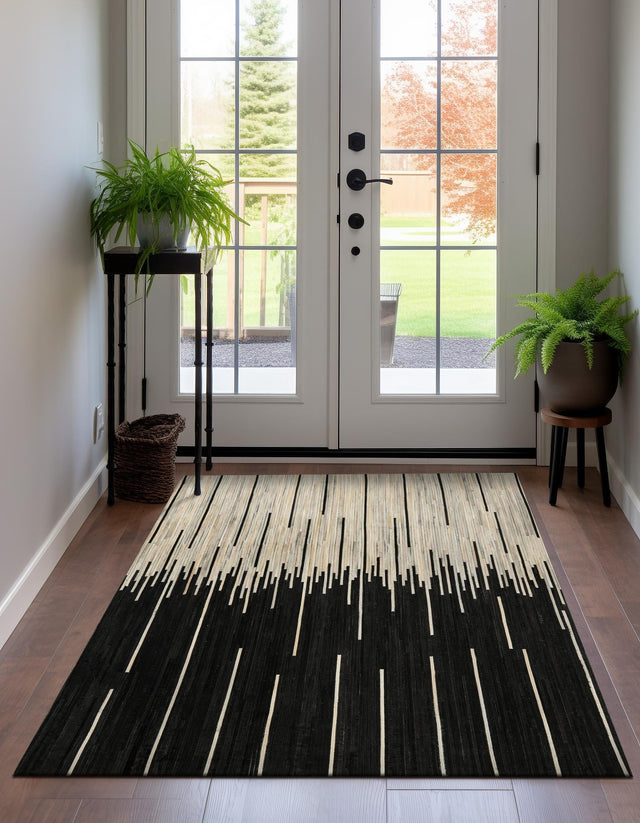 Black White 4' 1 x 6' 1 Cowhide Leather Rectangle Rug