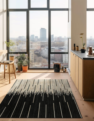 Black White 8' x 10' Cowhide Leather Rectangle Rug