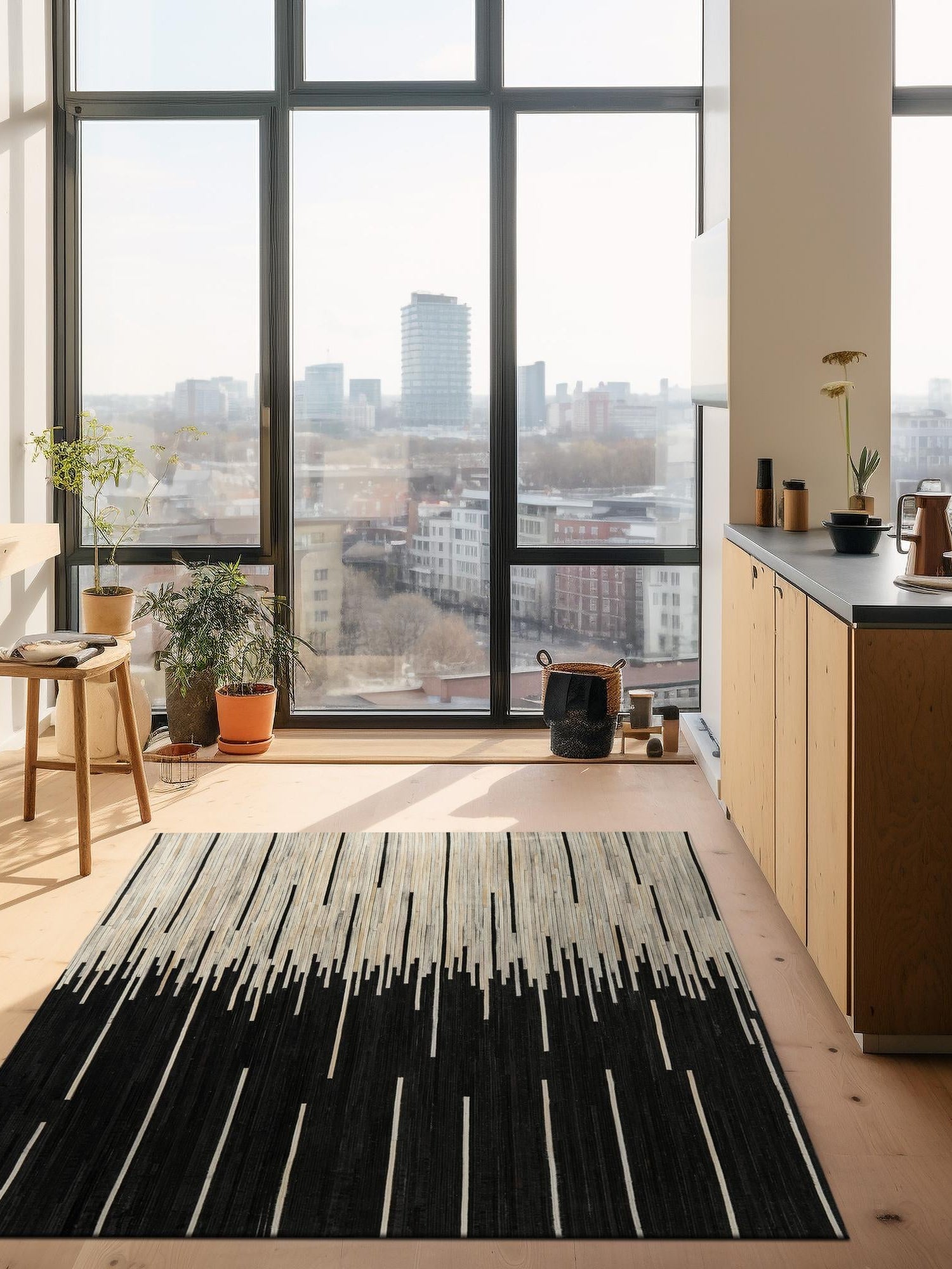 Authentic Luxury Black White 6' 1 x 9' Cowhide Leather Rectangle Area Rug Modern Interior Design 100% Real Natural Cowhide Carpet for Designer Home Decor for Sale at Rug Engine