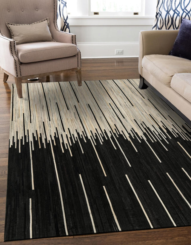 Black White 2' x 3' 1 Cowhide Leather Rectangle Rug