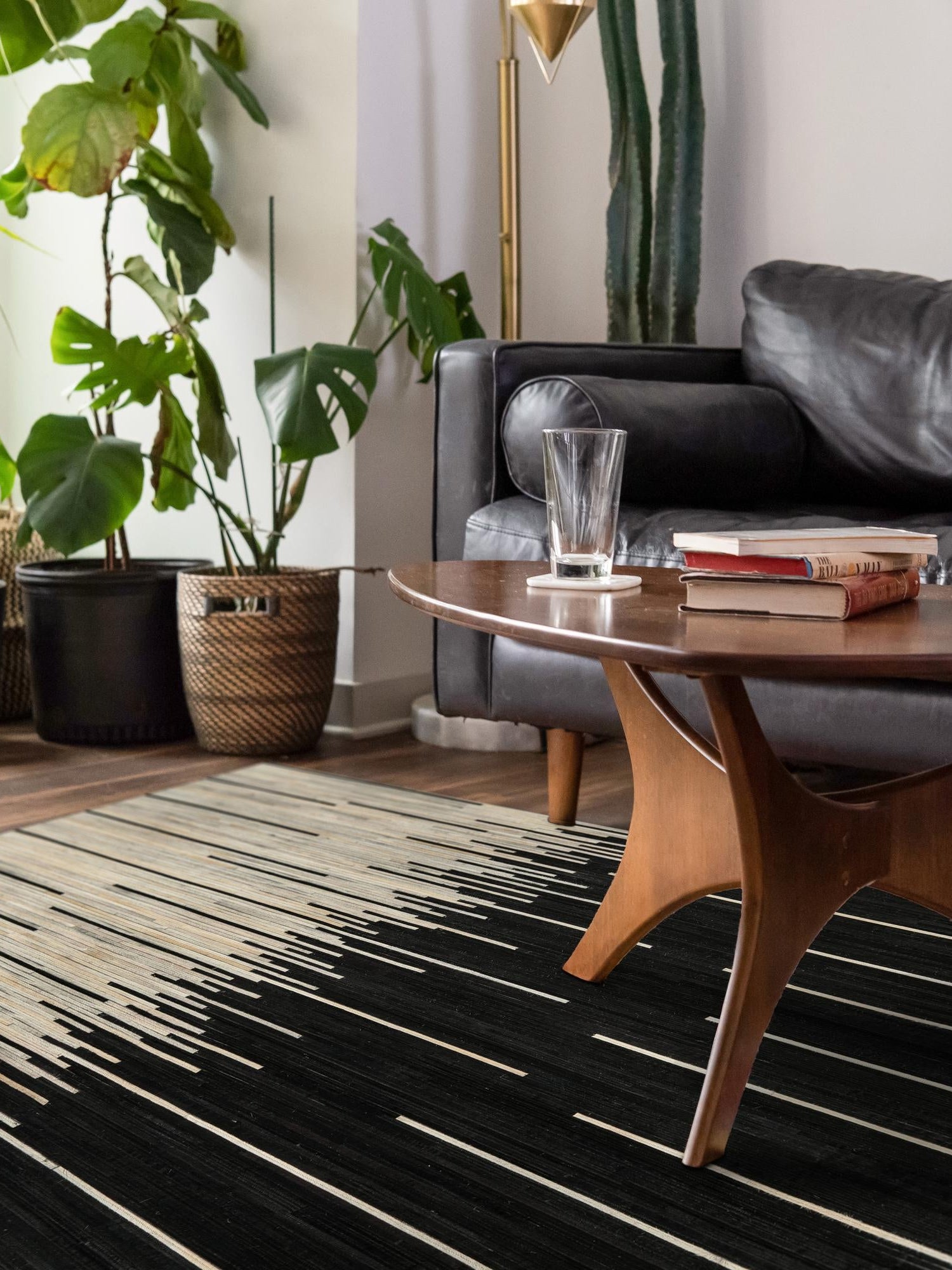 Authentic Luxury Black White 4' 1 x 6' 1 Cowhide Leather Rectangle Area Rug Modern Interior Design 100% Real Natural Cowhide Carpet for Designer Home Decor for Sale at Rug Engine