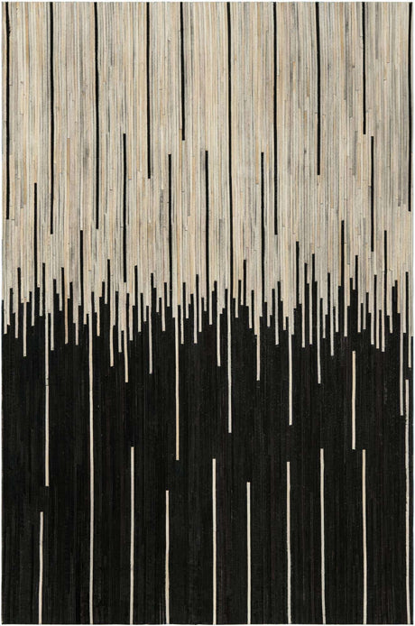 Black White 5' 3 x 8' Cowhide Leather Rectangle Rug