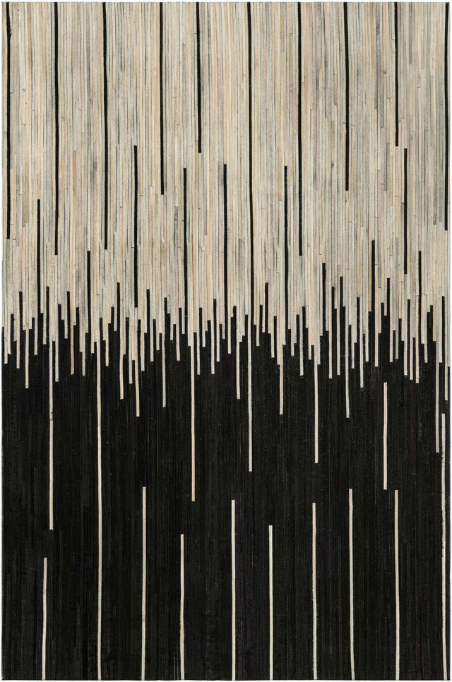 Black White 5' 3 x 8' Cowhide Leather Rectangle Rug