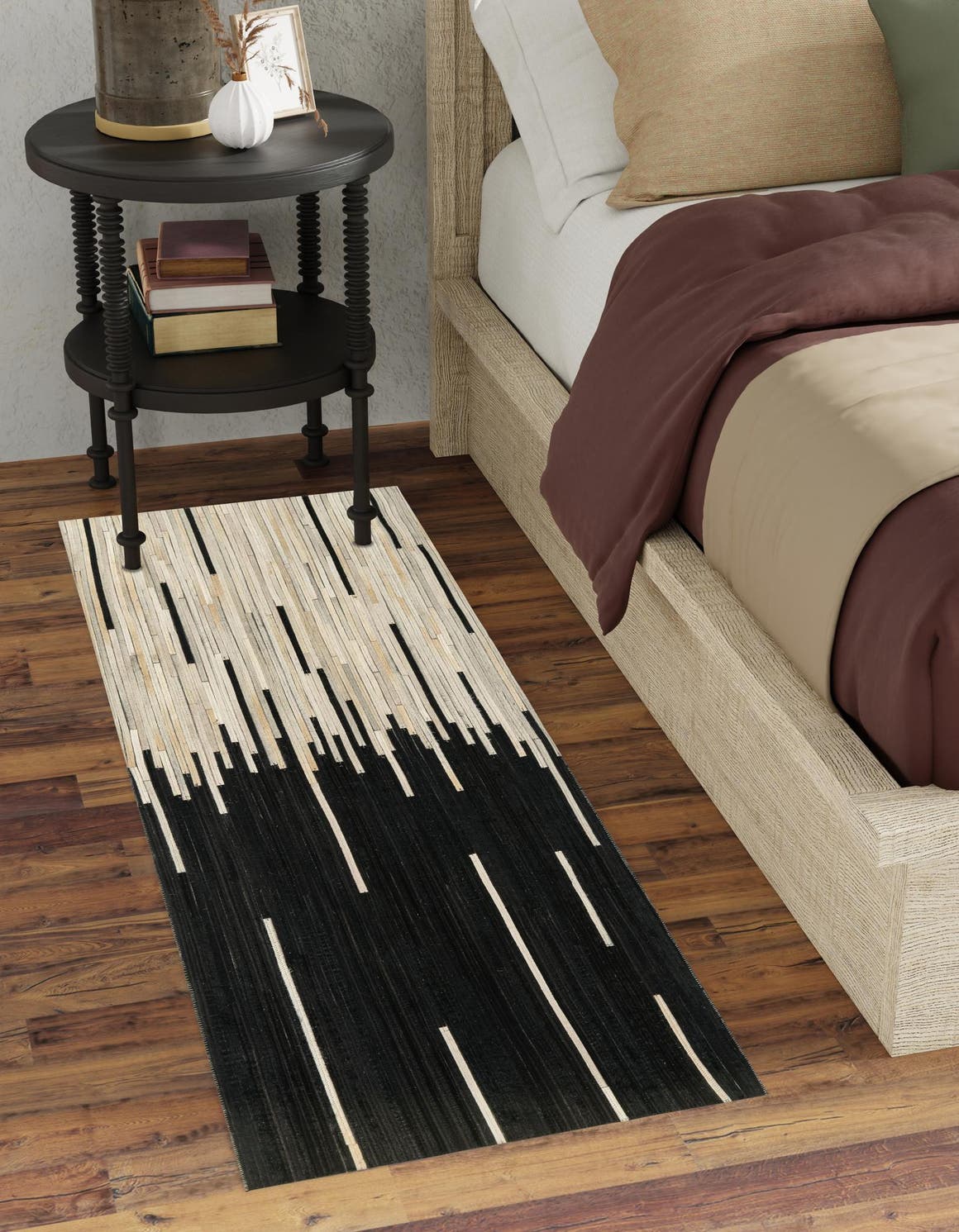 Authentic Luxury Black White 1' 2 x 3' 1 Cowhide Leather Runner Area Rug Modern Interior Design 100% Real Natural Cowhide Carpet for Designer Home Decor for Sale at Rug Engine