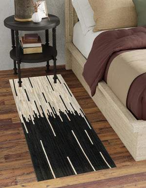 Black White 1' 2 x 3' 1 Cowhide Leather Runner Rug