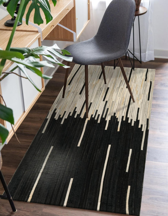 Black White 2' 2 x 8' Cowhide Leather Runner Rug