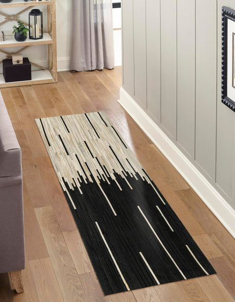 Authentic Luxury Black White 2' 2 x 6' 1 Cowhide Leather Runner Area Rug Modern Interior Design 100% Real Natural Cowhide Carpet for Designer Home Decor for Sale at Rug Engine