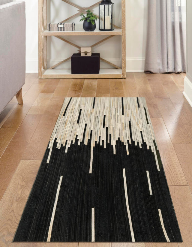 Black White 1' 2 x 3' 1 Cowhide Leather Runner Rug