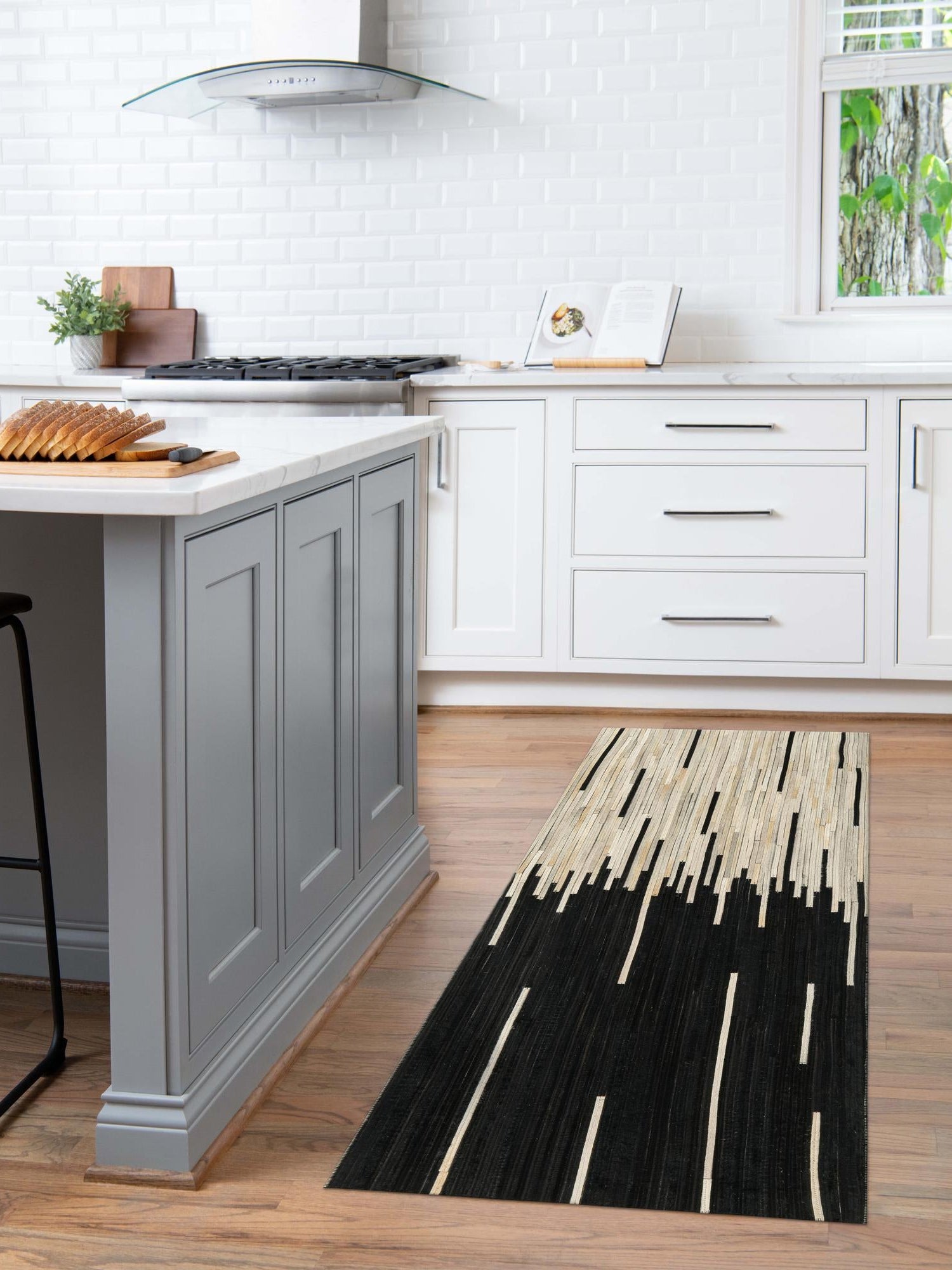 Authentic Luxury Black White 1' 2 x 3' 1 Cowhide Leather Runner Area Rug Modern Interior Design 100% Real Natural Cowhide Carpet for Designer Home Decor for Sale at Rug Engine