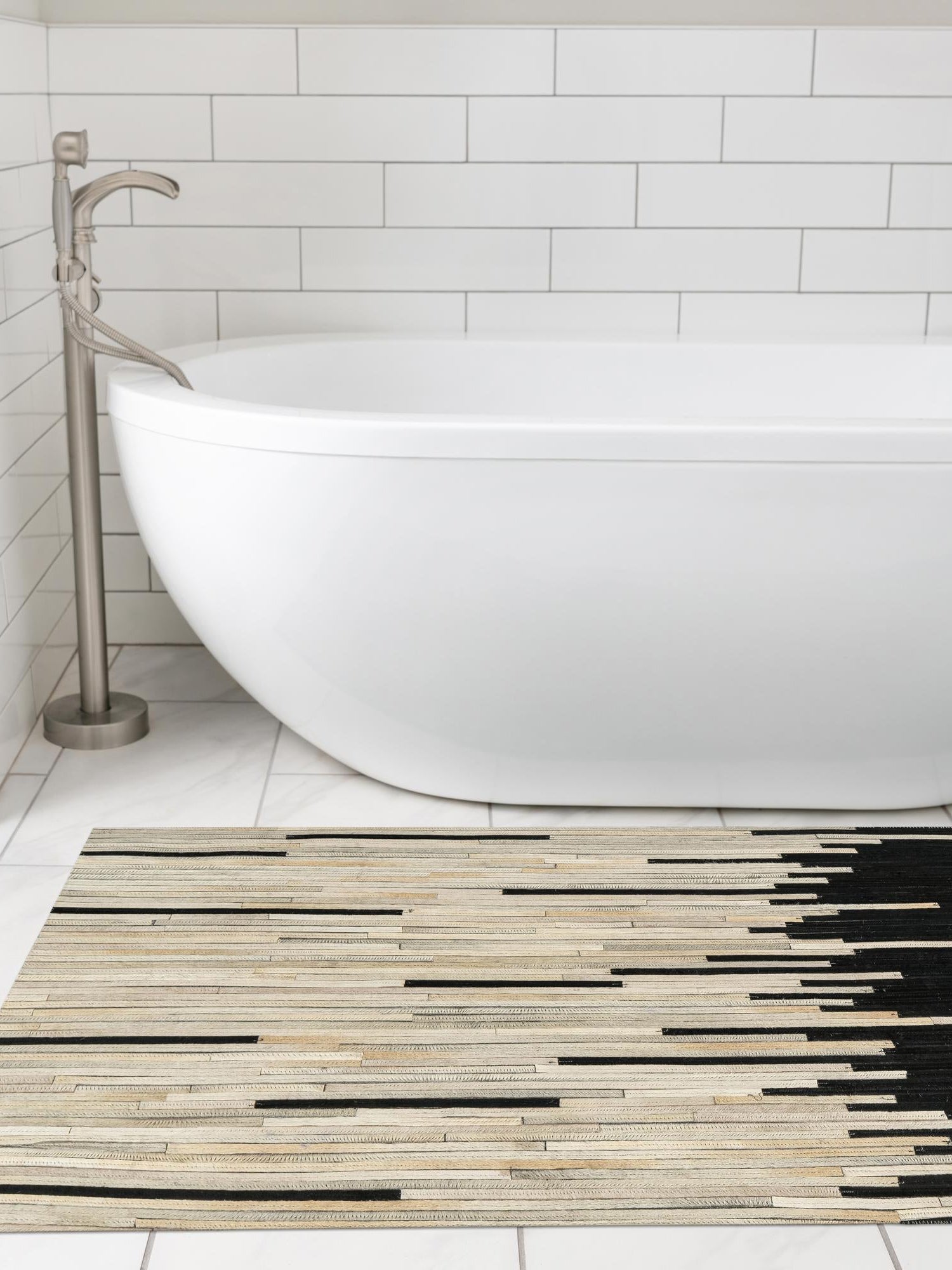 Authentic Luxury Black White 1' 2 x 3' 1 Cowhide Leather Runner Area Rug Modern Interior Design 100% Real Natural Cowhide Carpet for Designer Home Decor for Sale at Rug Engine