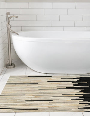 Black White 1' 2 x 3' 1 Cowhide Leather Runner Rug