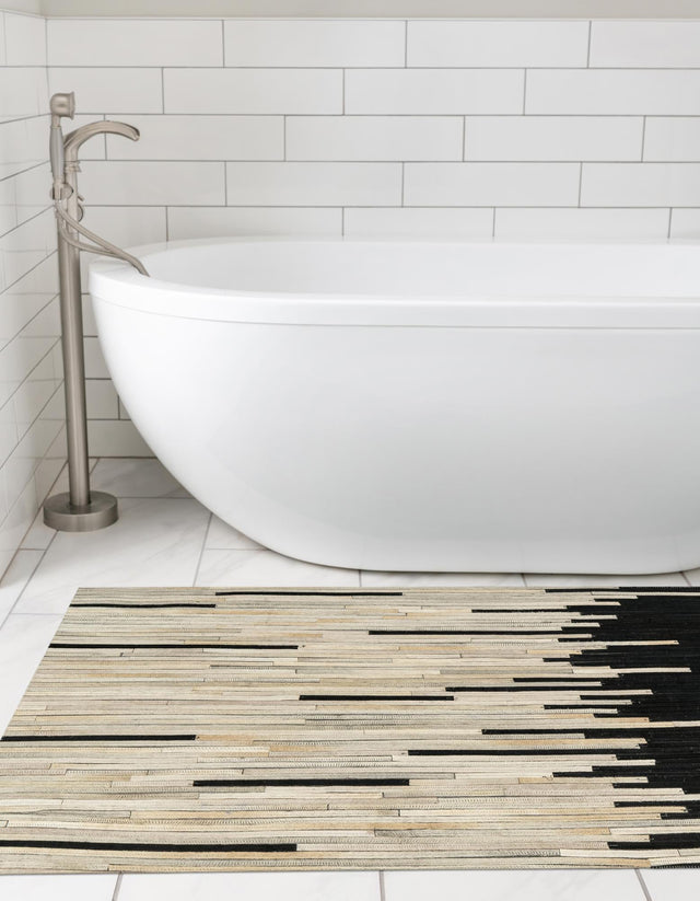 Black White 1' 2 x 3' 1 Cowhide Leather Runner Rug