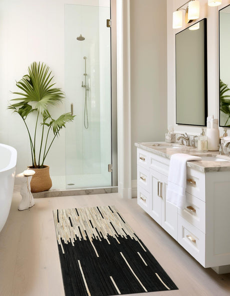 Authentic Luxury Black White 1' 2 x 3' 1 Cowhide Leather Runner Area Rug Modern Interior Design 100% Real Natural Cowhide Carpet for Designer Home Decor for Sale at Rug Engine