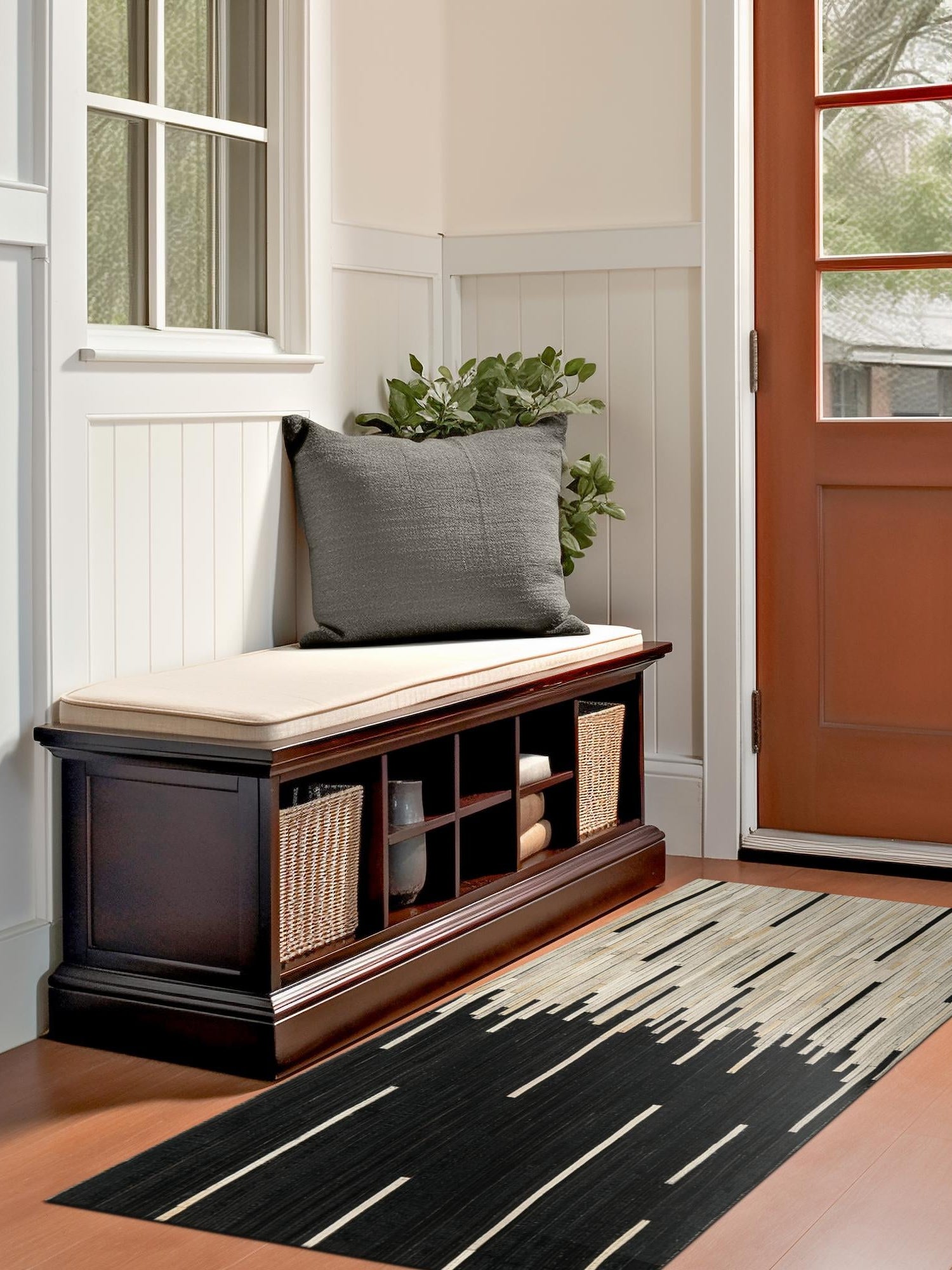 Authentic Luxury Black White 2' 2 x 4' 1 Cowhide Leather Runner Area Rug Modern Interior Design 100% Real Natural Cowhide Carpet for Designer Home Decor for Sale at Rug Engine