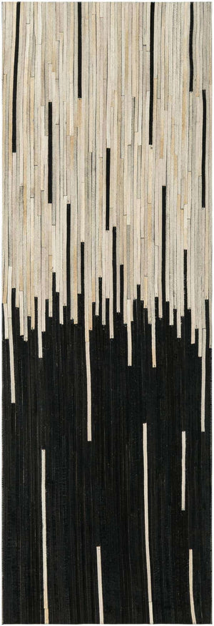 Black White 2' 2 x 6' 1 Cowhide Leather Runner Rug