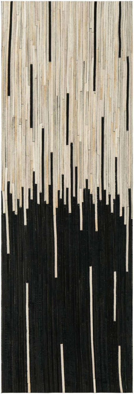 Black White 2' 2 x 6' 1 Cowhide Leather Runner Rug