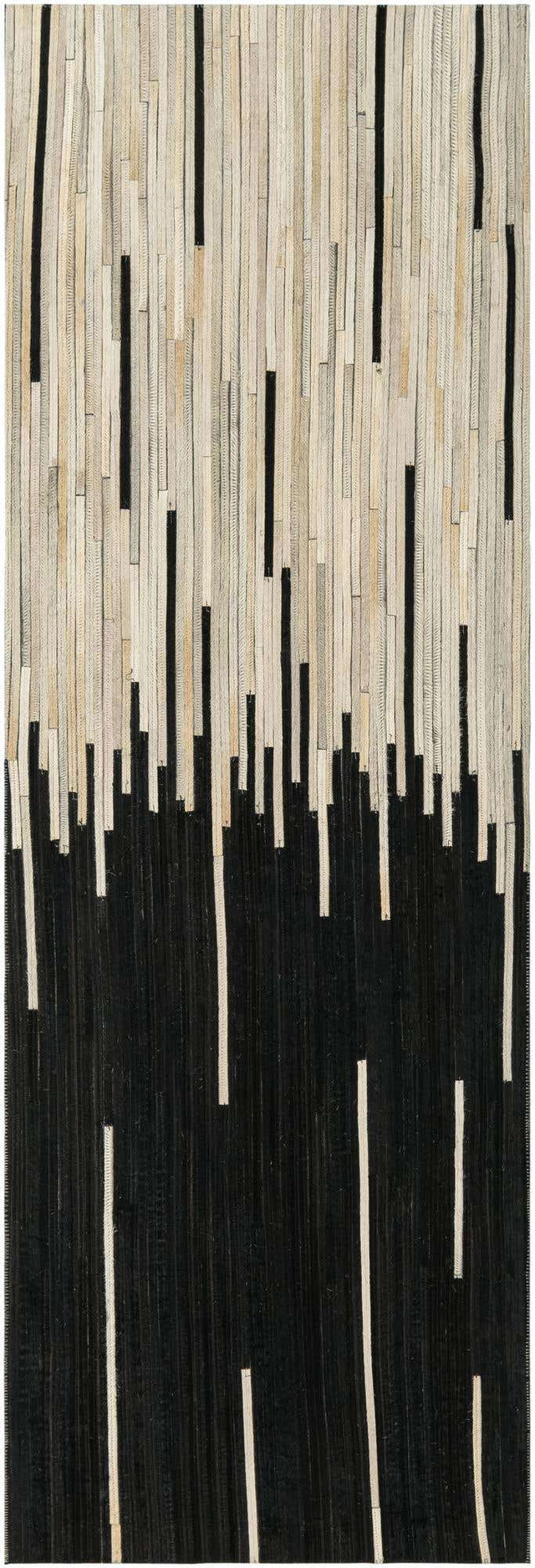 Black White 2' 2 x 6' 1 Cowhide Leather Runner Rug