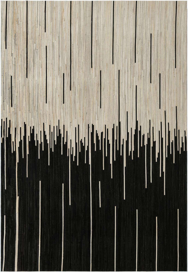 Black White 6' 1 x 9' Cowhide Leather Rectangle Rug