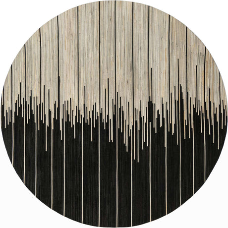 Black White 8' x 8' Cowhide Leather Round Rug