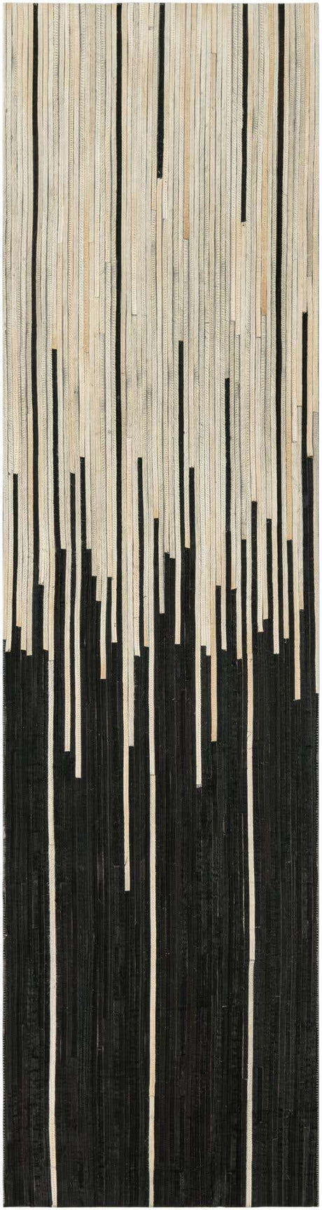Black White 2' 2 x 8' Cowhide Leather Runner Rug