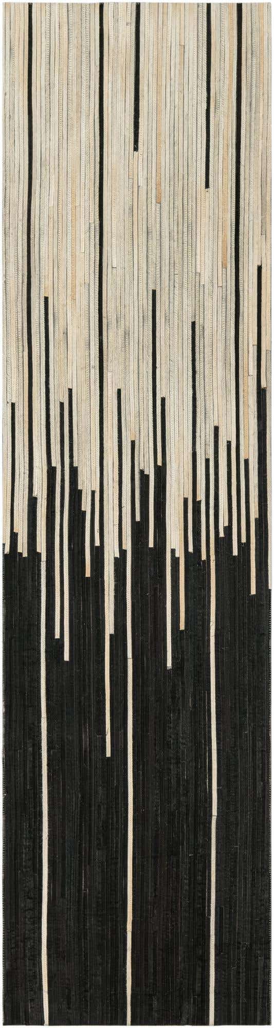 Black White 2' 2 x 8' Cowhide Leather Runner Rug