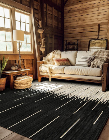 Black White 8' x 8' Cowhide Leather Square Rug