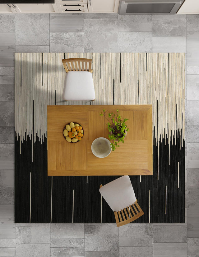 Black White 8' x 8' Cowhide Leather Square Rug