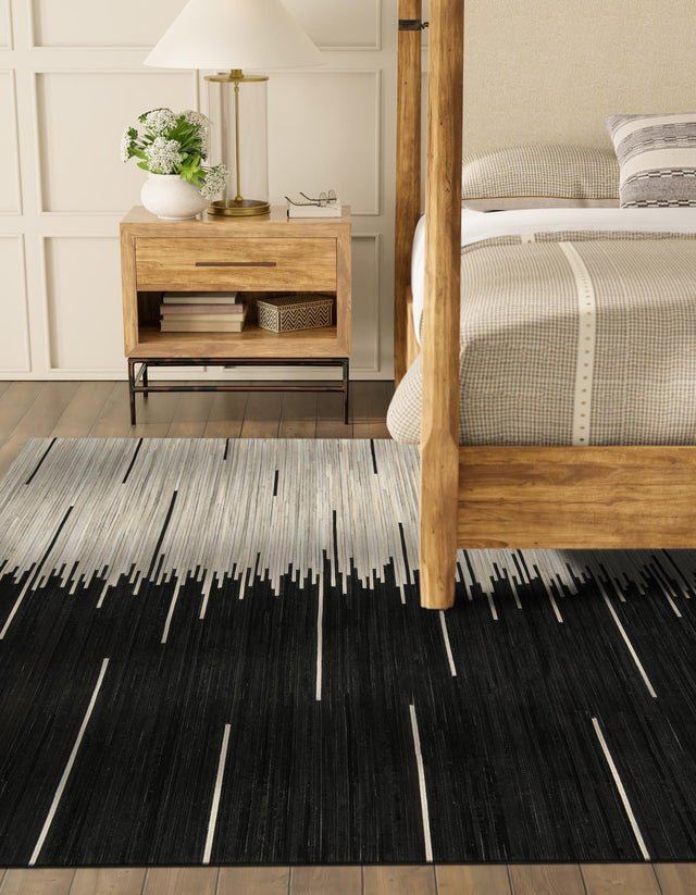 Black White 8' x 8' Cowhide Leather Square Rug