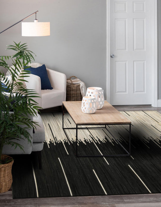 Black White 8' x 8' Cowhide Leather Square Rug